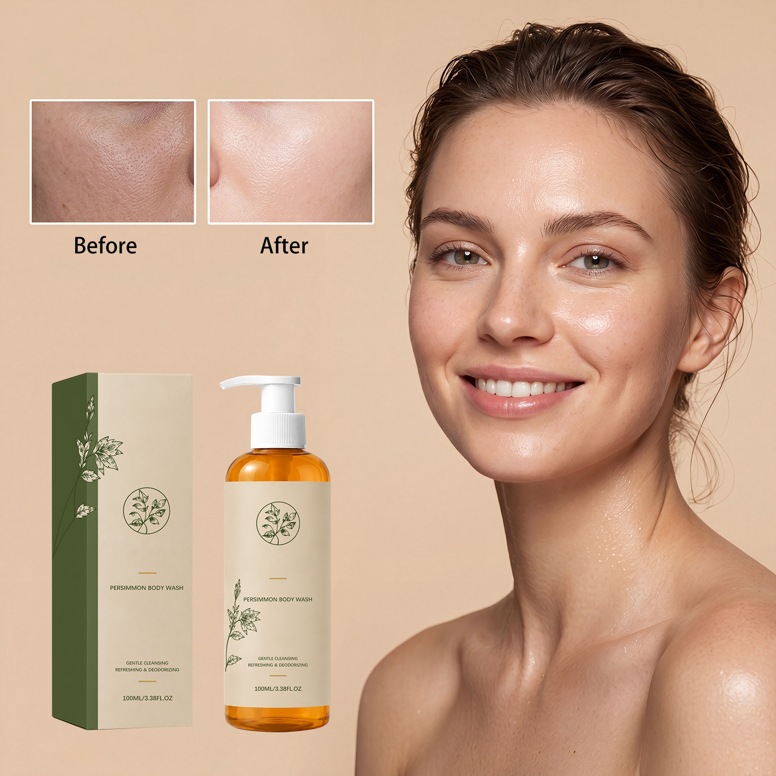 Persimmon Body Wash Odor Removal Care Dense Foam Hydrating Clean Revitalize Whole Skin Cleansing Care