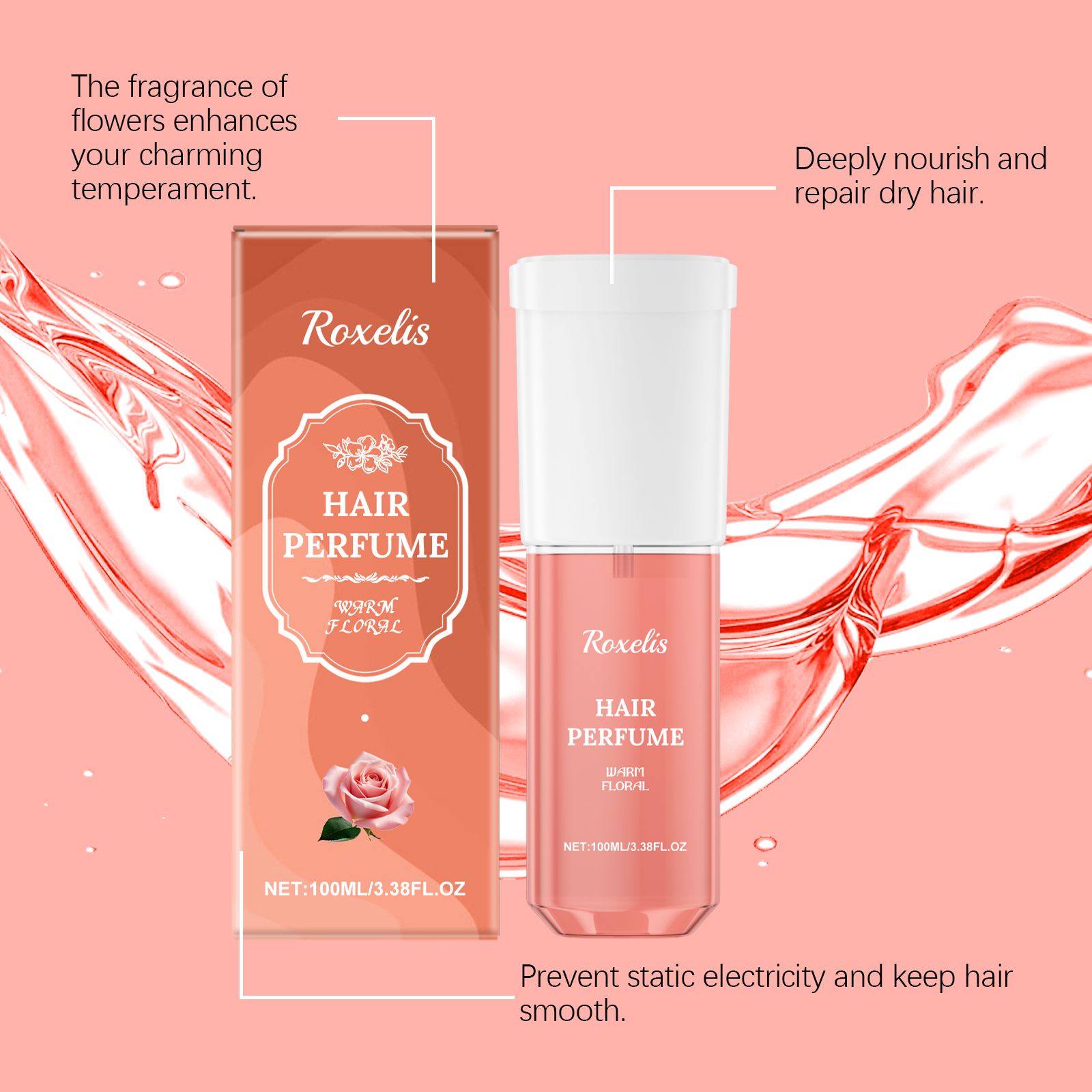 Women Hair Perfume Spray Rose Scent Nourishing Hydrating Long Lasting For Daily Hair Care
