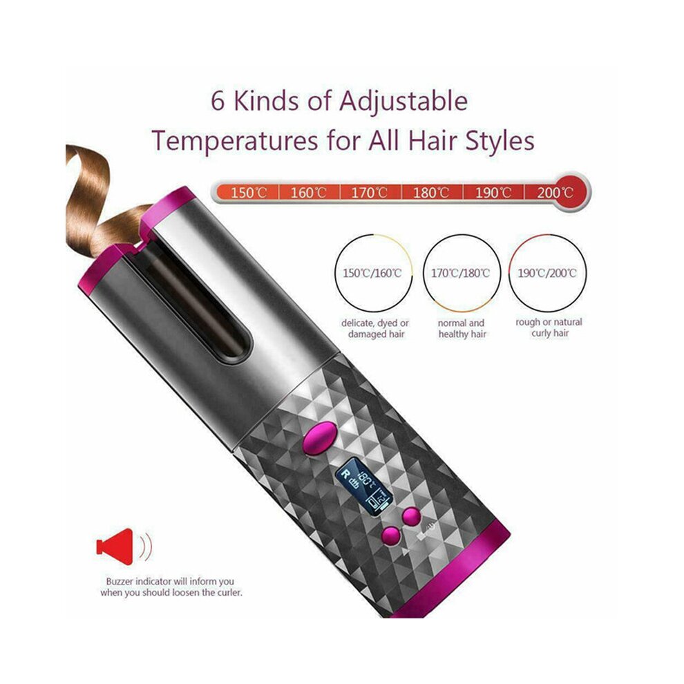 ((White Electric Auto Rotating)) Cordless Automatic Hair Curler | Portable Curling Tongs