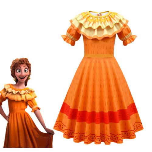 (6-7 Years) Kids Girls Encanto Pepa Birthday Party Dress Cosplay Costume Princess Hallow