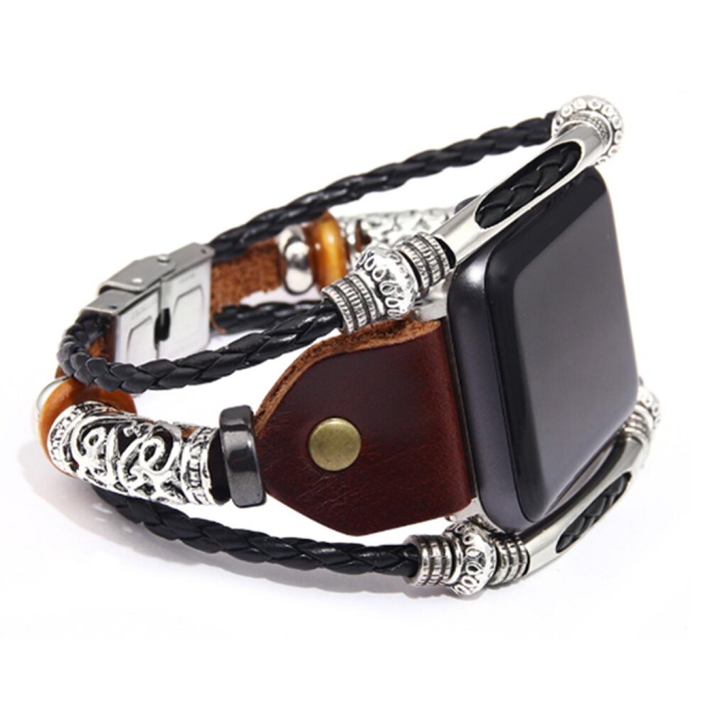 Vintage Watch Strap Bracelet Hollow Textured Strap Fits Apple Watch Series-Brown-38/40mm