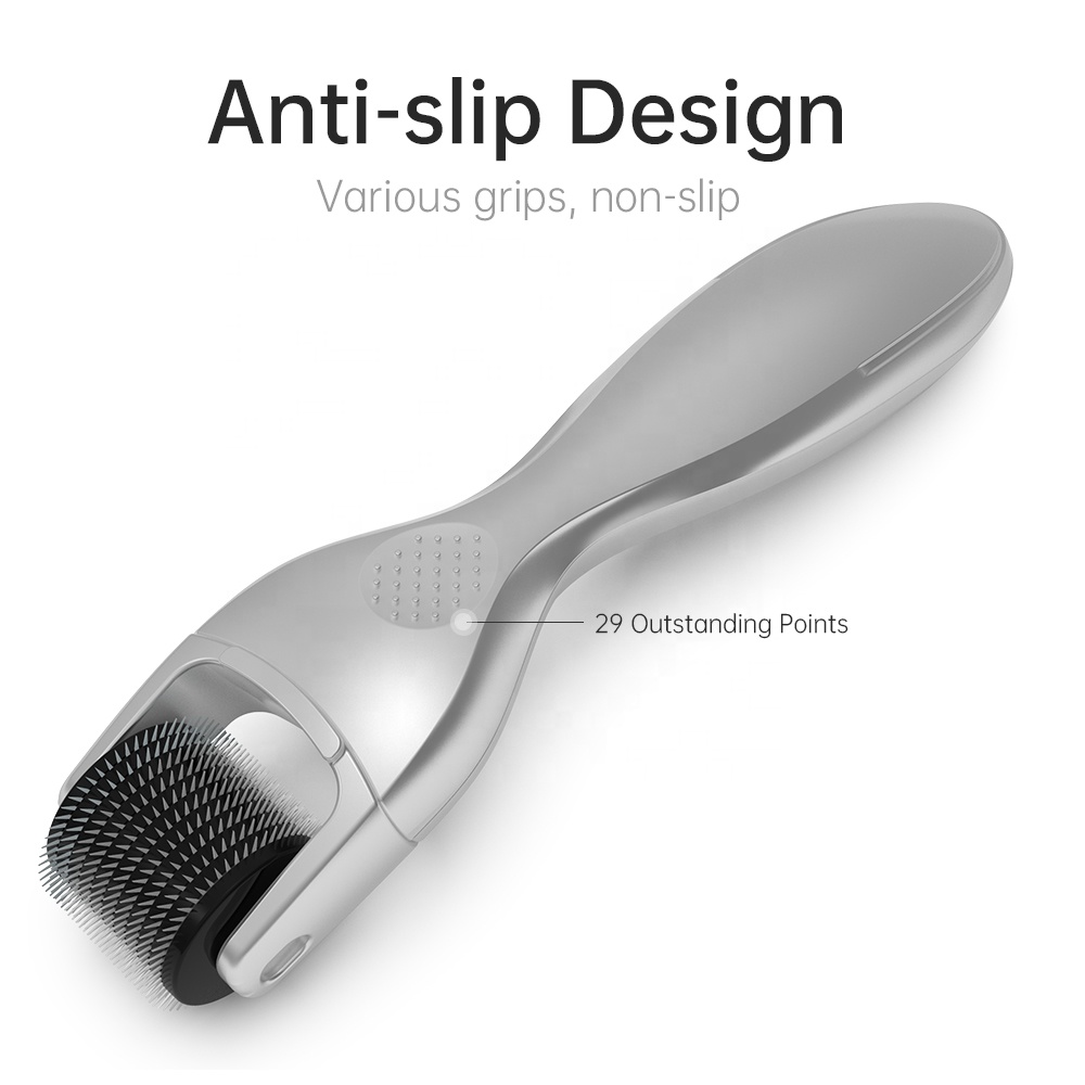 (Silver) Derma Roller DRS 3 In 1 Kit 180/600/1200 Titanium Needle Skin Care Microneedle Roller with 3 Replacement Heads Body Face Eye Therapy Stainless Steel Home Use Gold Silver 0.5mm 1.0mm 1.5mm