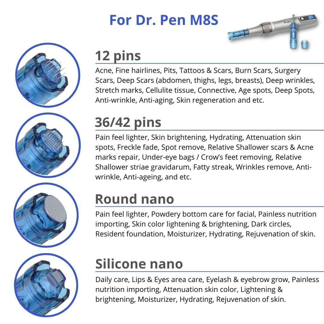(12 Pin 10 Pack) Dr. Pen Ultima M8S Replacement Needle Cartridges Kit Dr. Pen Derma Pen Disposable Parts Microneedling Needles Bayonet Slot Compatible with Dr. Pen M8S