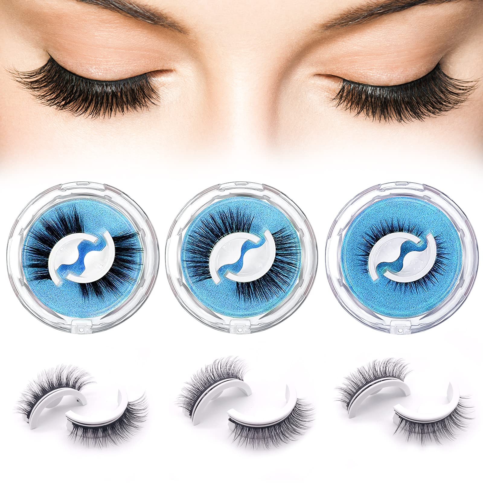 (FZ5~01) Self Adhesive False Eyelashes Fake Eyelashes Extensions False Lashes with Tweezers No Glue No Eyeliner Natural Looking Reusable 5 Pairs