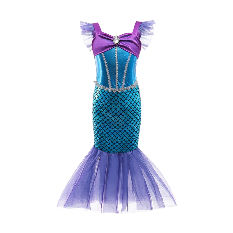 (110cm) Amycute Girls Little Mermaid Costume Kids Mermaid Princess Dress Birthday Halloween Cosplay Outfit