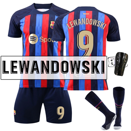 (4~5 years) Barcelona Home Lewandowski Jersey No. 9 Football Jersey Set