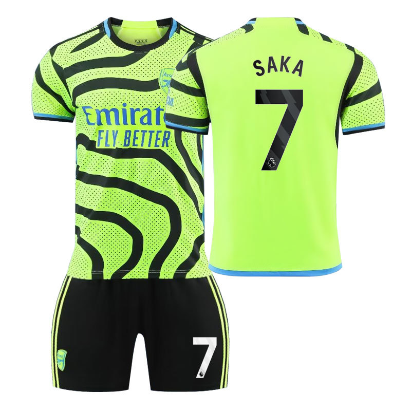 (Kids 16) 2023-2024 Arsenal Away Football Kits Green Student Trainers Tracksuit Printed No.7 Saka