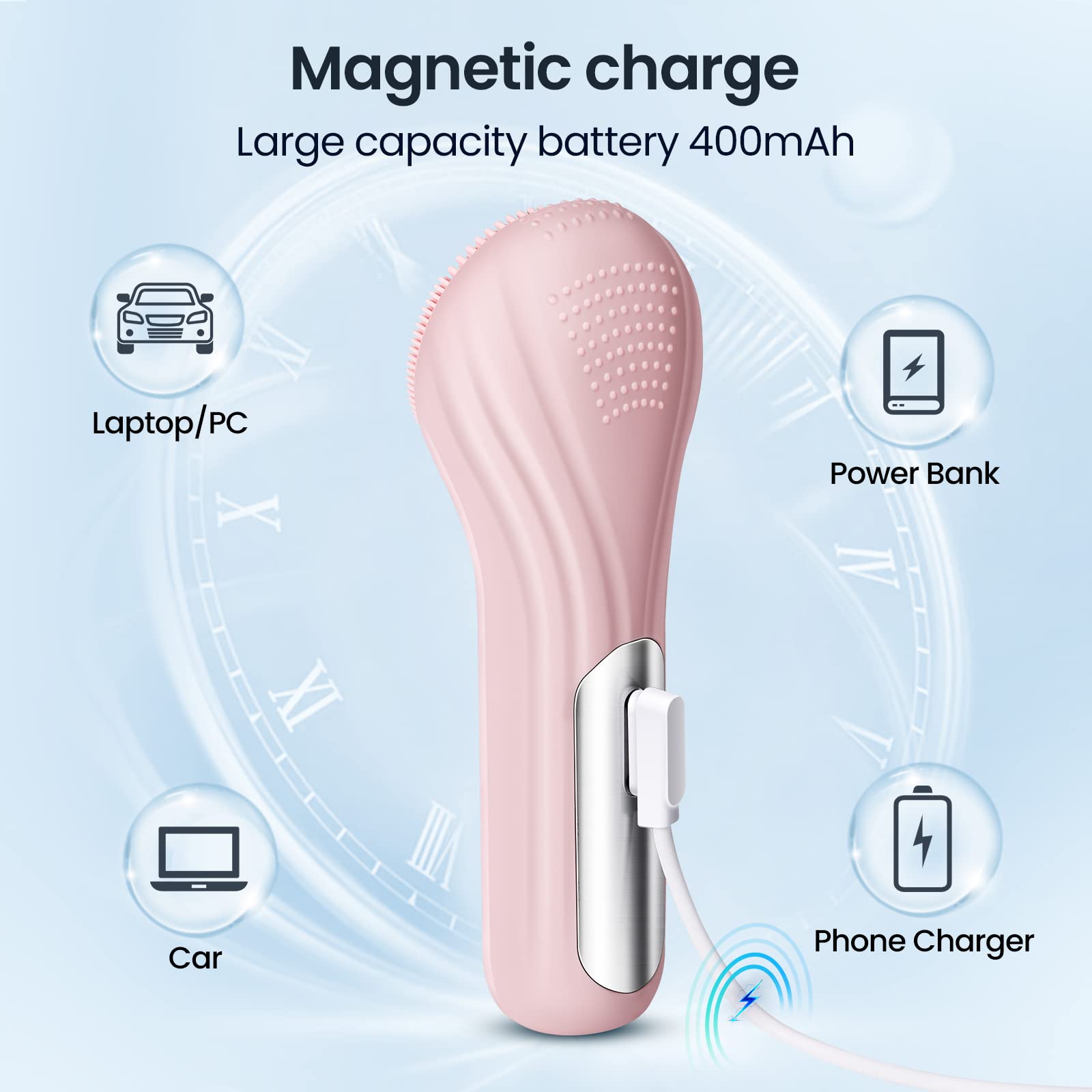 (Purple) Face Scrubber Silicone Electric Facial Cleansing Brush Skincare Tools with Magnet Charger for Deep Cleaning Gentle Exfoliating Massaging