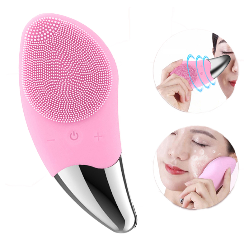 (Green) Electric Facial Cleansing Brush Silicone Sonic Face Cleaner Mini Face Cleaning Brush Device Deep Pore Cleaning Skin USB Recharge for All Skin Types