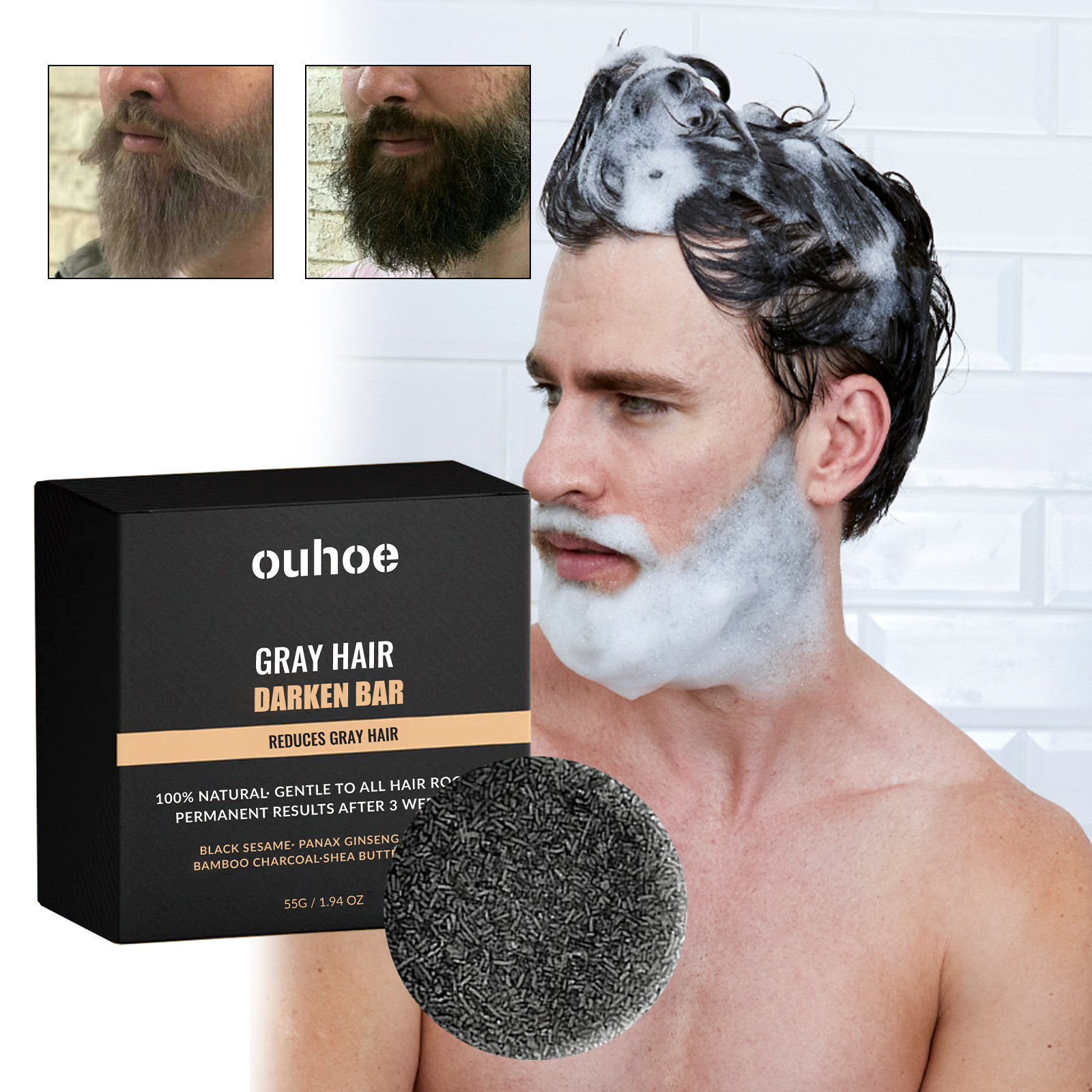 Grey Hair Darkening Bar Hair Shampoo Soap Restore Beard Natural Color Nourishing Cleaning Oil Control White Hair Repair Hair Treatment