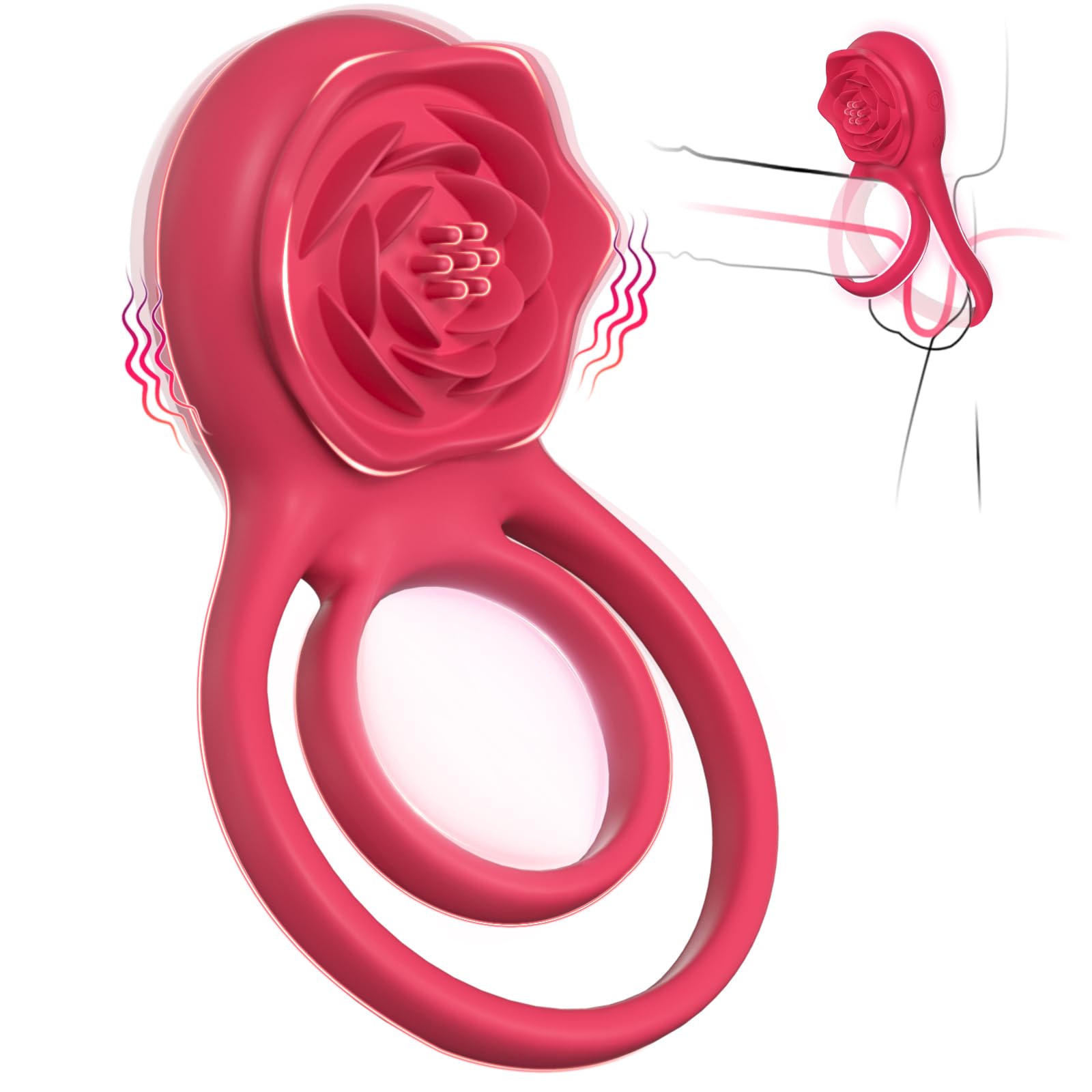 Vibrating Cock Ring with Nipple Clitoral Stimulator Pleasure Penis Ring Vibrator Adult Sex Toys for Couples Men Women Delay Lick Vagina