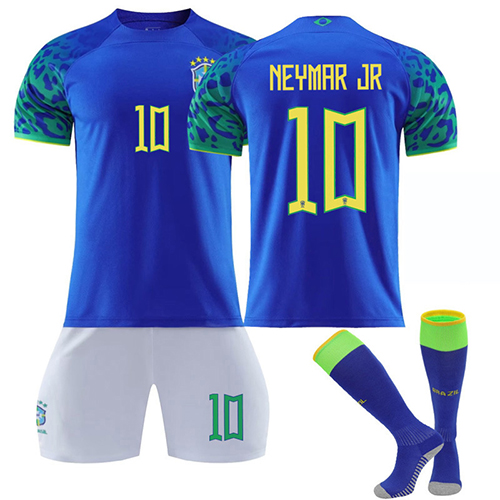 (Kids 16) Football Jersey Kits Brazil Away Neymar Jr No-10 Soccer Short Sleeve T-shirt Pants Socks Sey Gym Outdoor Workout Training Sportswear Gifts for Kids Adults Boys Youths