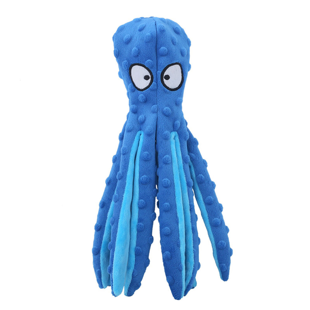 (Blue) Squeaky Dog Interactive Play Toy,No Stuffing Octopus Dog Chew Toy with Crinkle Paper for Medium and Large Dog Playing