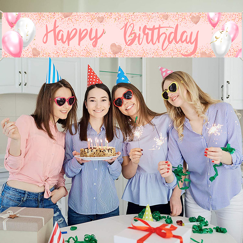 Happy Birthday Sign Yard Happy Birthday Decorations Party Decor Backdrop Birthday Banner Gift For Girl Boy Kids Women Men - Pink