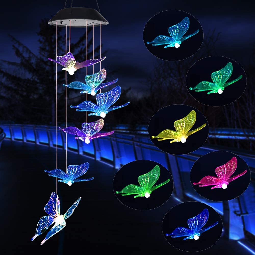 Solar Butterfly Wind Chimes Garden Gifts Decor Outdoor Lights for Yard Porch