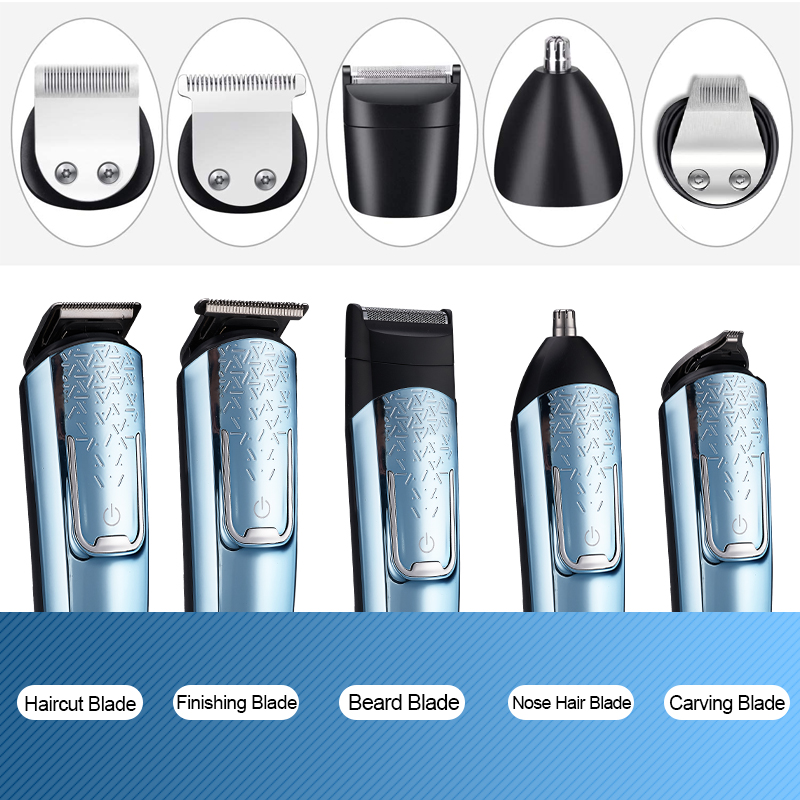(Blue) Electric Shaver Men Grooming Hair Clipper Kit Beards Face Body Hair Trimmer 5 IN 1 Men Electric Razor Digital Display USB Rechargeable Wet and Dry Use