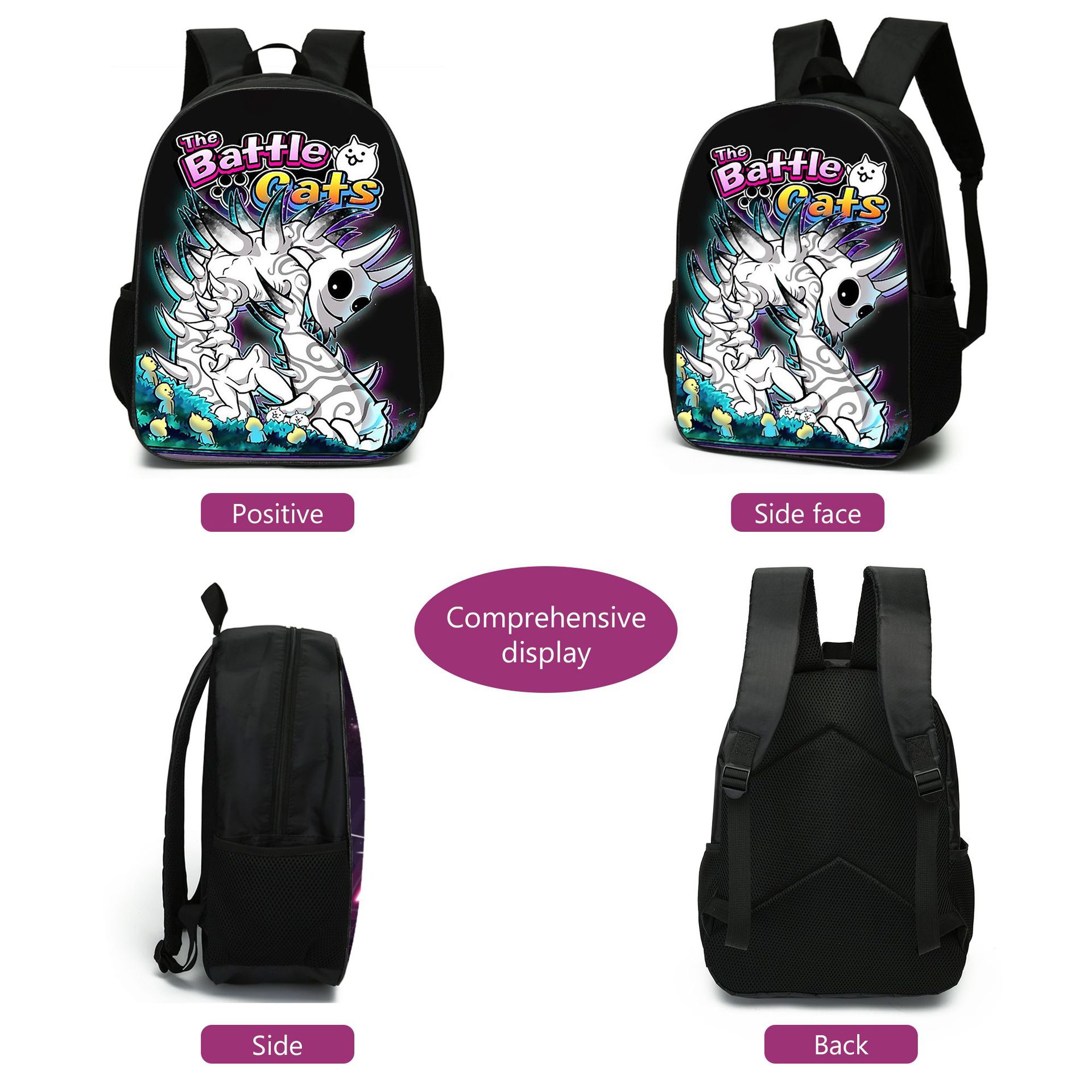 (Style A) The Battle Cats School Bags Shoulder Bag Pencil Case 3 Pieces Set Cartoon Student Travel Rucksack for Boys Girls