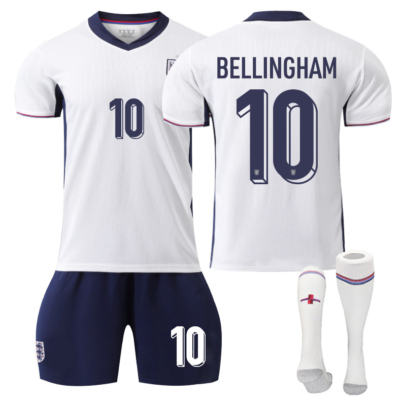 (Kids 2~3 Years) Football Shirts Kit for Boys Girl Kids No.10 Bellingham 2024 European Cup England Home Kit Football Tracksuit Soccer Jersey Training Suit Shorts Socks