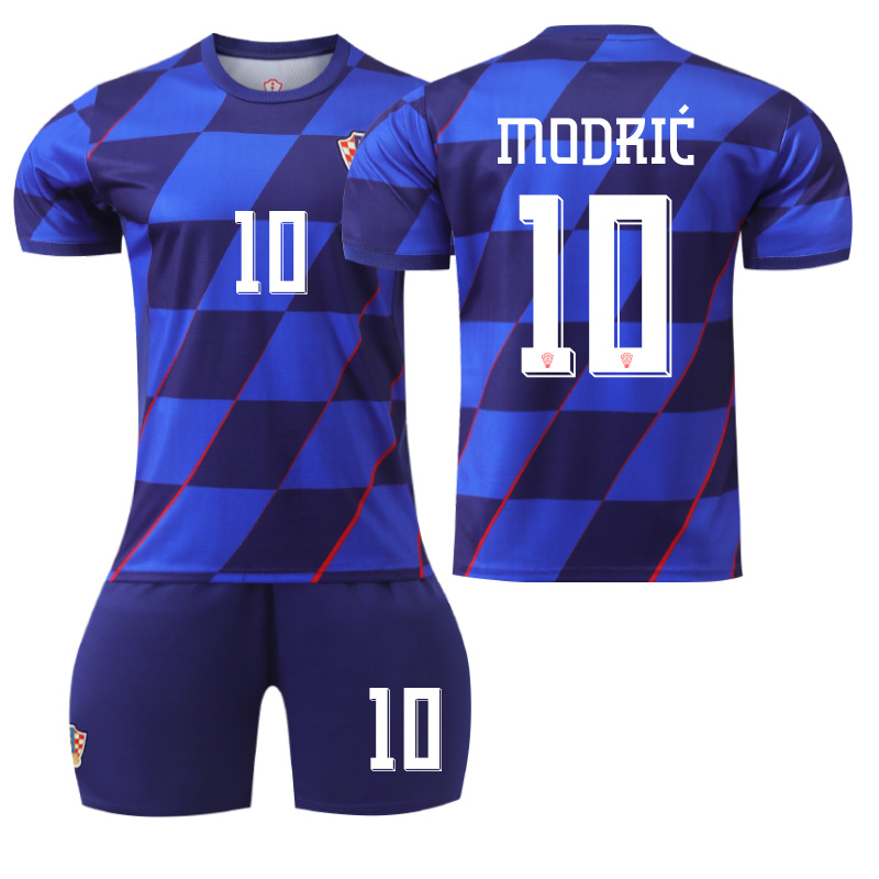 (Kids 2~3 Years) Football Shirt Short Socks with No. 10 Modric Set 2024 Croatia Away European Cup National Team Football Kit for Kids Football Training Tracksuits