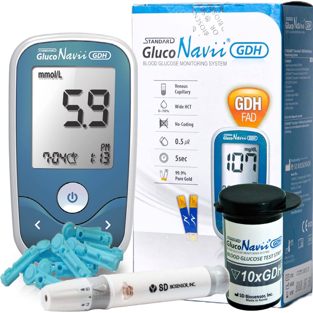 GlucoNavii Blood Glucose Meter Diabetes Monitoring Tester Blood Sugar Testing Kit with Strips Lancets Lancing Device Case and More
