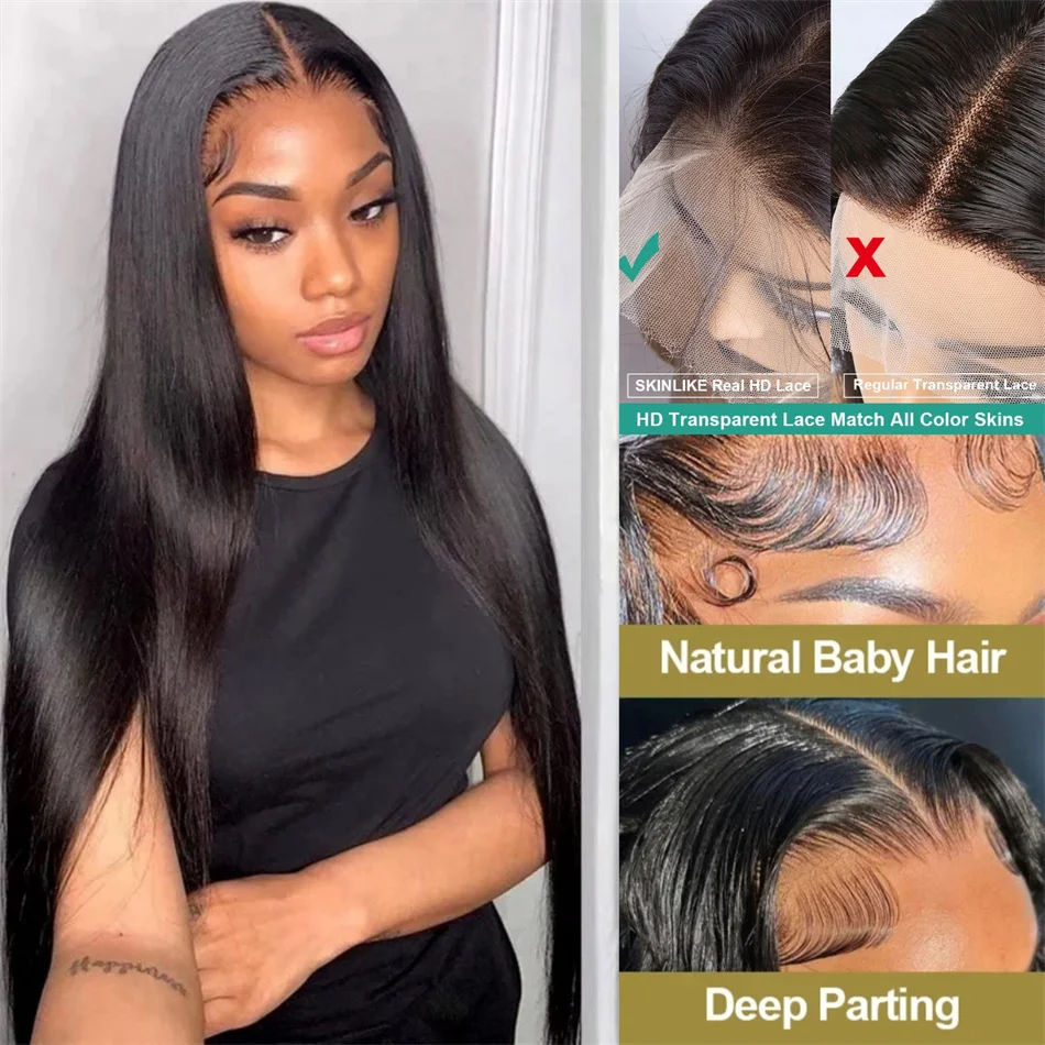 (13x4 Lace Wig 8inches) 30 36 40 Inch Bone Straight 13x4 13x6 HD Lace Frontal Wigs Glueless Transparent Lace Human Hair Wigs For Women