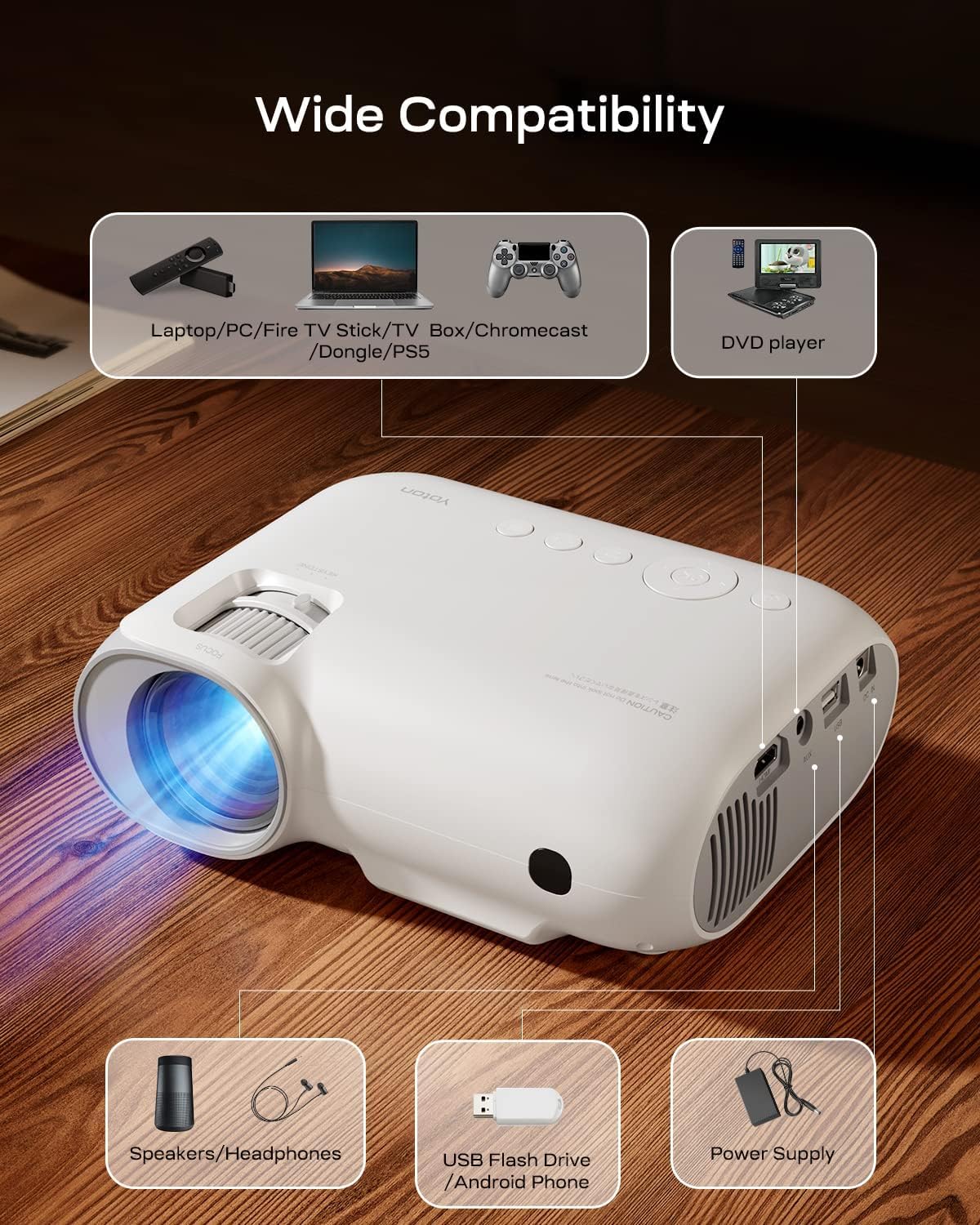 Projector 4K Netflix Prime Video YouTube Portable Projector WiFi Bluetooth 23000 Lumens Smart Phone Projector with Zoom Updated with Built in Hulu/Dolby
