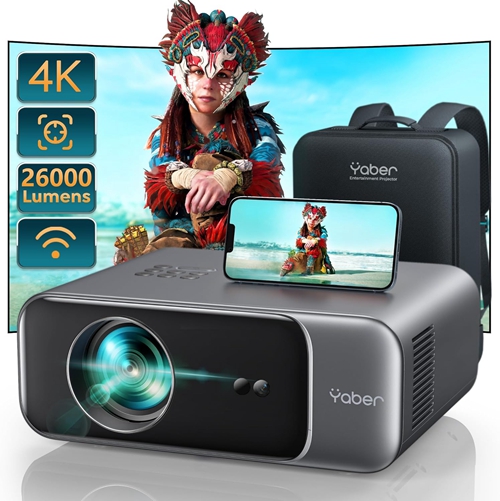 Auto Focus Keystone Projector 26000 Lumens FHD 1080P Portable Projector WiFi Bluetooth Projector Zoom Function Smart Projector Home Cinema Projector for Smartphone TV Stick PPT
