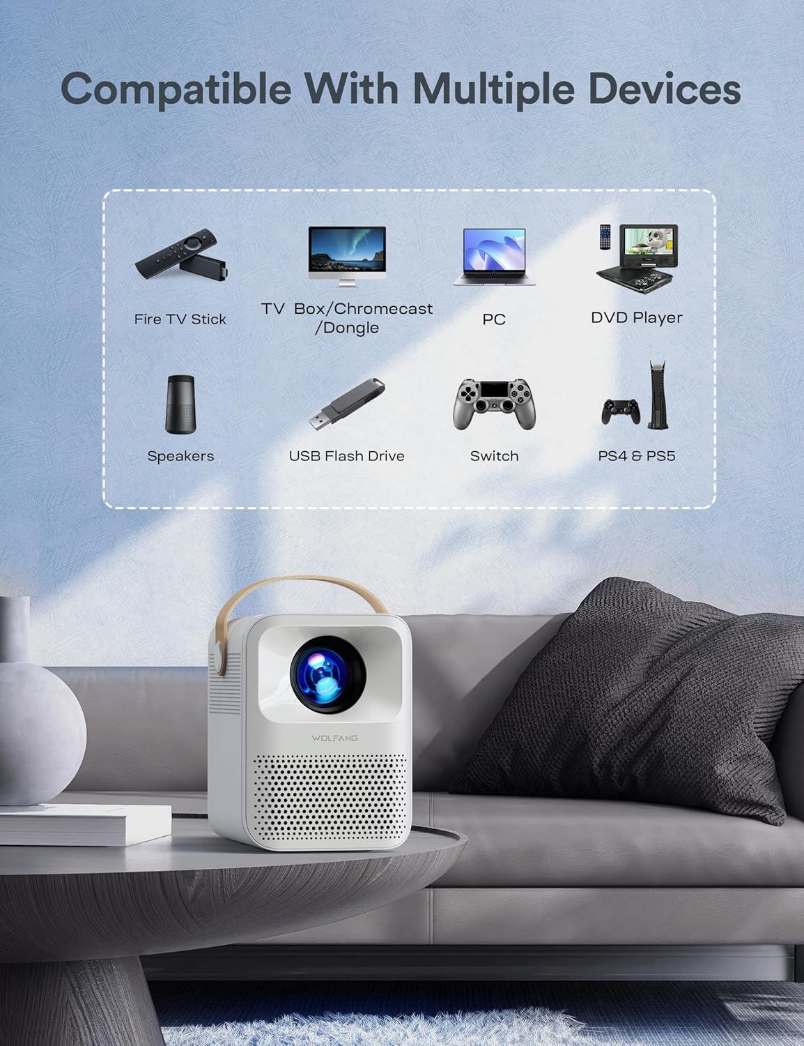 Mini Projector 4K Portable Projector 5G WiFi BT 15000 LM 200 Inch Display Home Theater Movie Projector Phone Projector Compatible with iOS Android HDMI PC TV Stick USB PS5