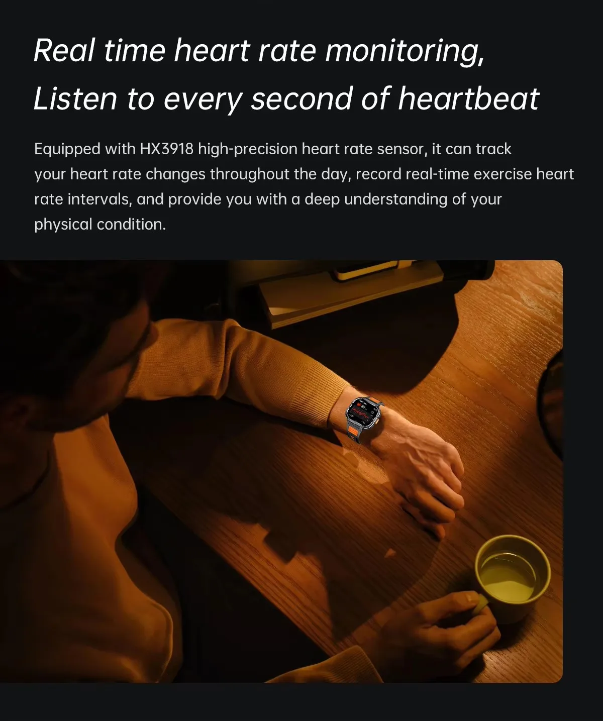 (Black) Smart Watch Heart Rate Blood Oxygen Sleep Monitor 2 inch Ultra Large Screen LED Light Flashlight BT Calling Men Outdoor Sports Fitness Tracker Smartwatch