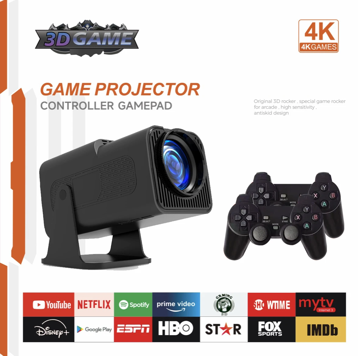 Smart Game Projector Controller Portable Projector 4K Android Wifi BT Mini Projetors 1080P Resolution Home Theater Cinema and Gaming Enthusiasts