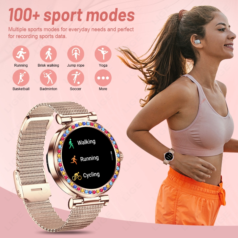 (Silver) Fashion Smart Watch Women Sport Fitness Watch Sleep Health Monitor Women Diamonds Smartwatch