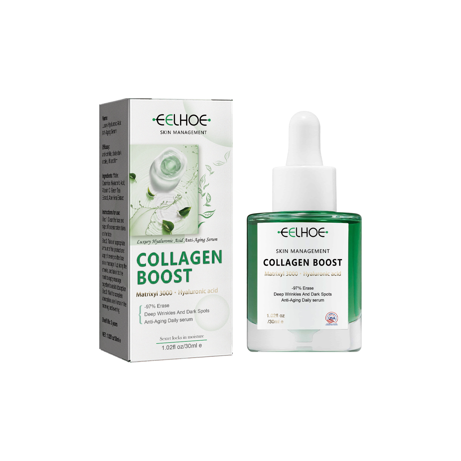 (1 PC) Collagen Boost Serum Anti Rrinkle Essence Anti Aging Face Lifting Fade Fine Lines Moisturizing Hyaluronic Acid Facial Essence Wrinkle Remover Skin Care