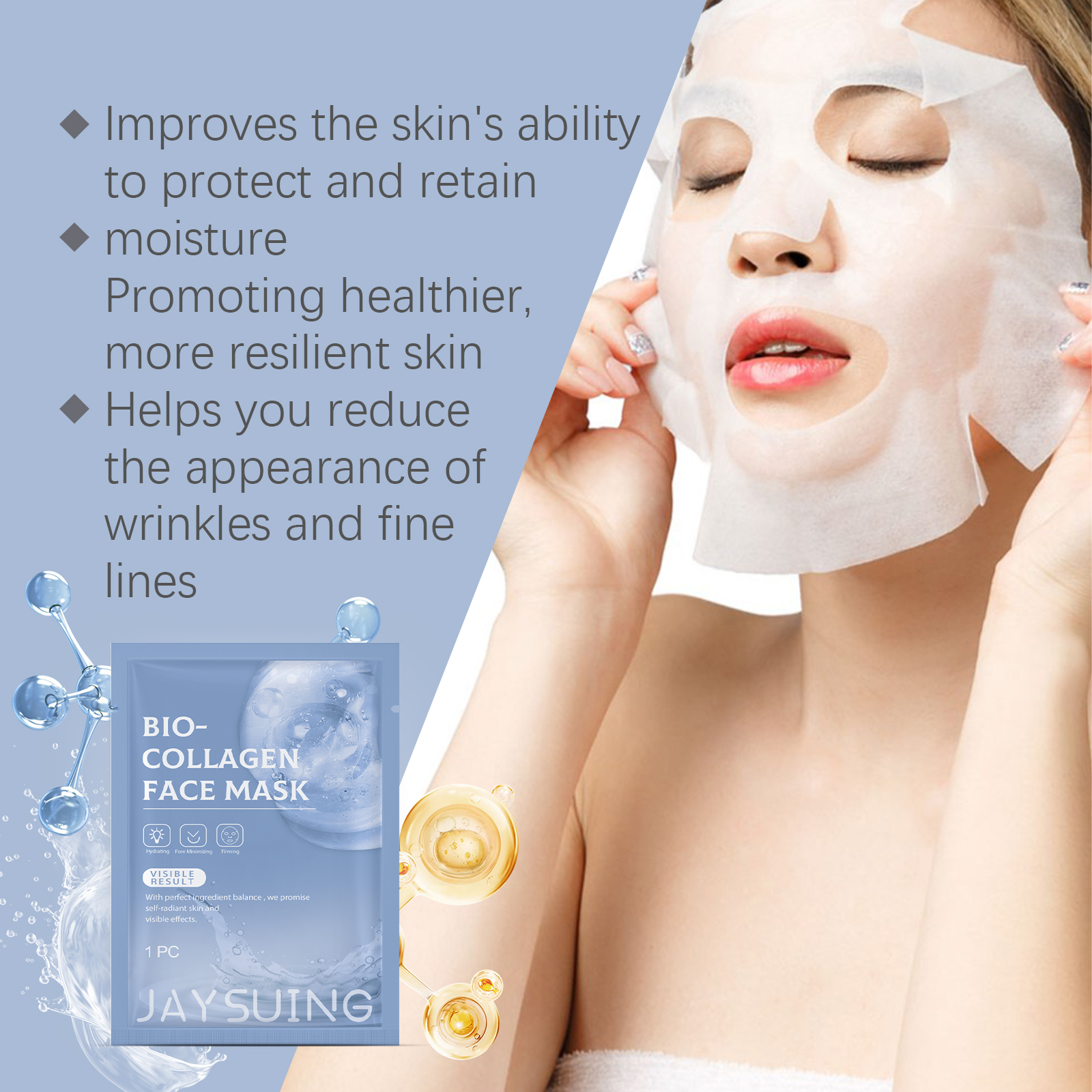 (1 PC) Bio Collagen Face Mask Fades Fine Lines Hydrating Moisturizing Firming Brighten Shrink Pores Rejuvenation Hyaluronic Acid Wrapping Mask Korean