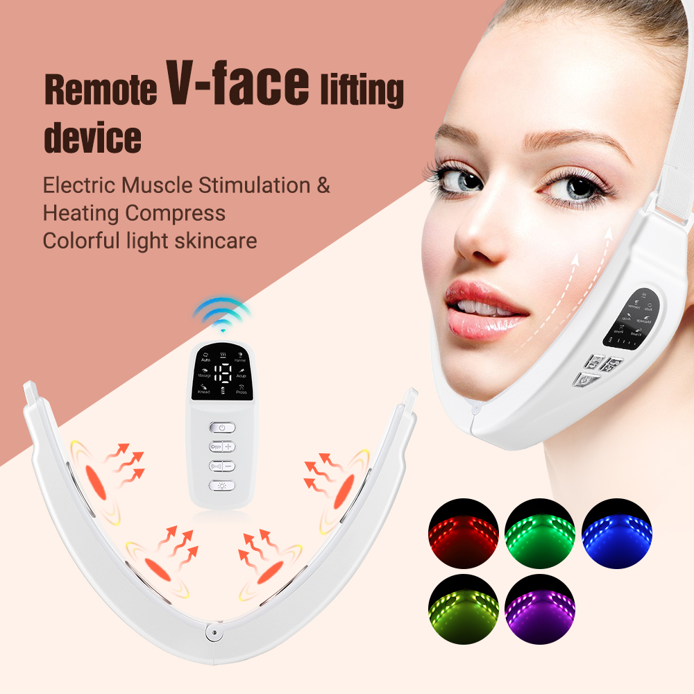 EMS V Face Facial Machine Red Blue Light Electric V Line Up Lift Belt Face Massage Heating Face Skin Lifting Firming Beauty Device Double Chin Reduce