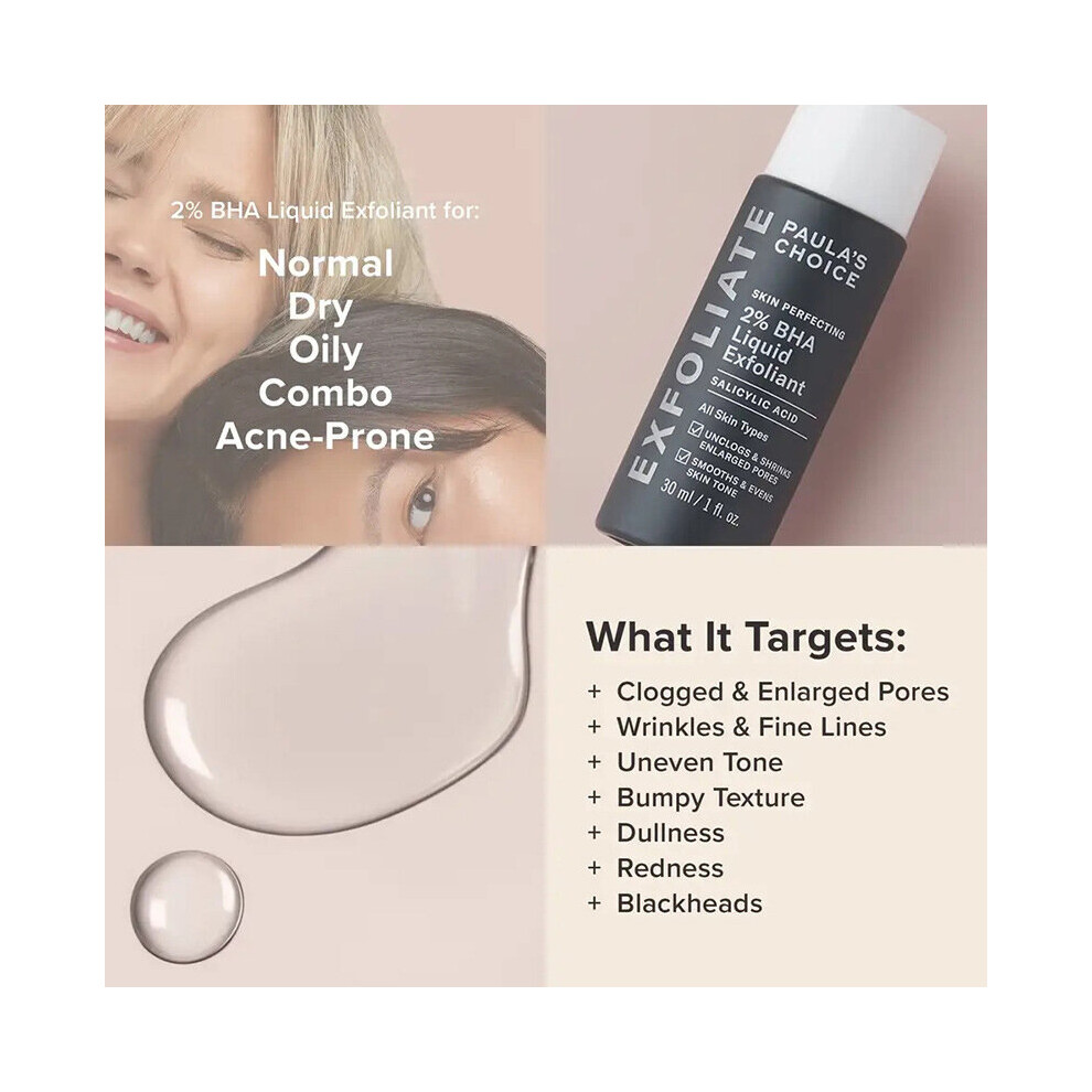 Paulas Choice Skin Perfecting 2 BHA Liquid Exfoliant Salicylic Acid  Face Exfoliator Targets Blackheads Breakouts and Enlarged Pores 30 ml