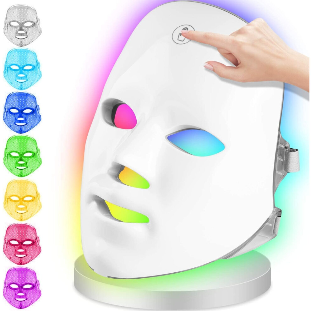 Light Therapy LED Face Mask,LED Photon Therapy 7 Color Light Treatment with Touch Button Anti Aging.Facial Light Therapy Mask Skin Facial Beauty