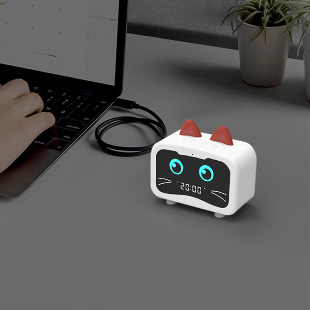 Kids Cartoon Cat Shape Alarm Clock Bluetooth Speaker LED Table Clock Bluetooth Rechargea