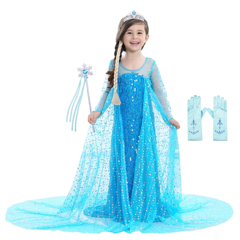 (Elsa Dress 2~3 Years) Girls Elsa Costume Dress Kids Princess Fancy Dress up Birthday Party Christmas Dresses