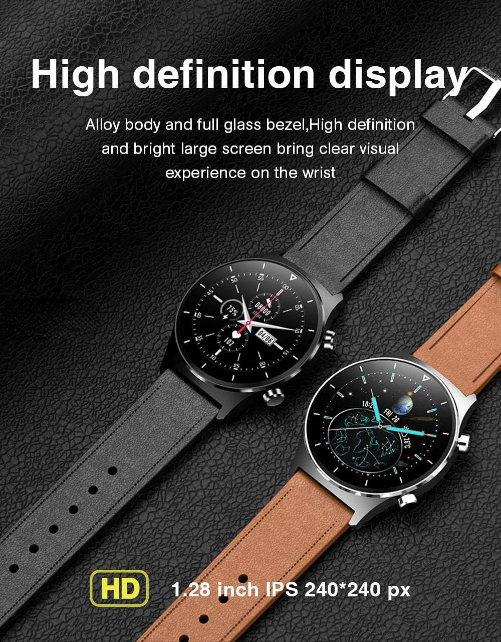 (Silver Steel) Custom Watch Dial Fitness Watch Music Player Activity Trackers Smartwatch For Android iOS Message Reminder