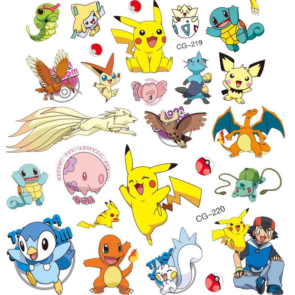 Pikachu Temporary Tattoo for Party Favors and School Rewards Gifts 4sheets