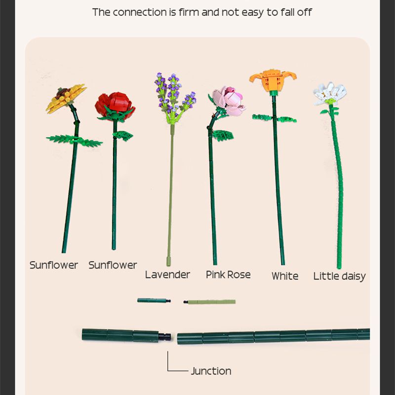 (A) Romantic Rose Flowers Bouquet Building Blocks Ideas Simulation Model Bricks Home Decoration DIY Toys for Girls Gifts