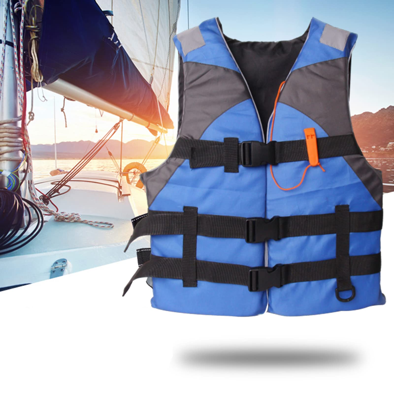 (Blue) Adult Life Jacket Vest Buoyancy Aid Unisex Adjustable Life Jacket Safety Swim Vest for Kayaking Paddle Boarding Fishing Surfing Snorkel Watersports Rafting Water Sport