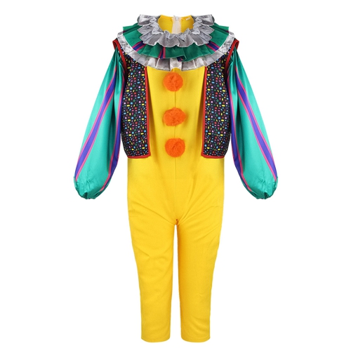 Children Classic Horror Clown Costume Halloween Jumpsuit Yellow Female Clown