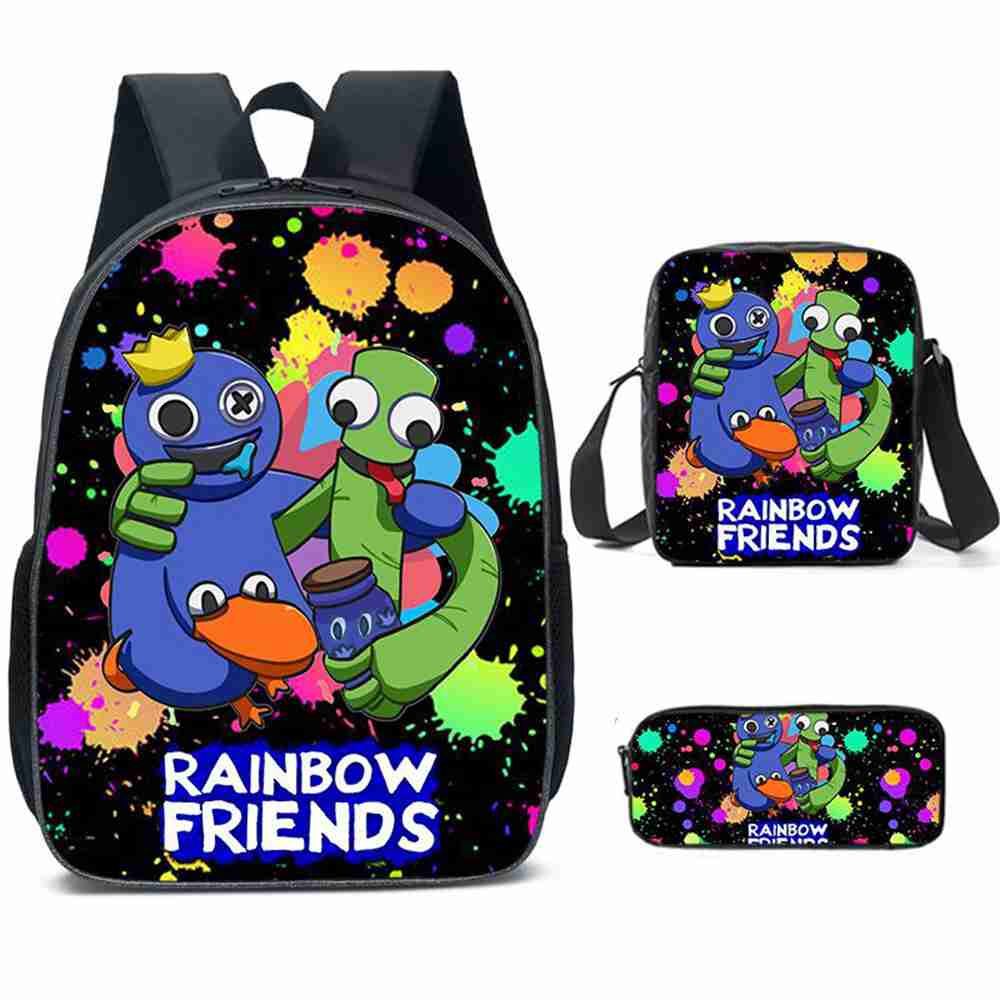 (rainbow friends set 01) 3Pcs/Set Rainbow Friends Kids Child Schoolbag Backpack Anime Game Rucksack Shoulder Crossbody Cartoon Lunch Bag Pencil Case High Capacity Schoolbag Boy And Girl Schoolbag