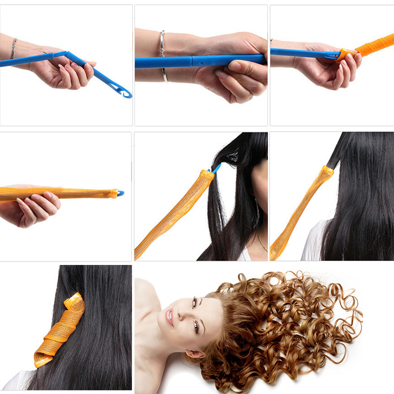 (20pcs 45CM) Magic Hair Curler Hair Rollers Styling Tool No Heat Leverage Spiral Roller with Hook