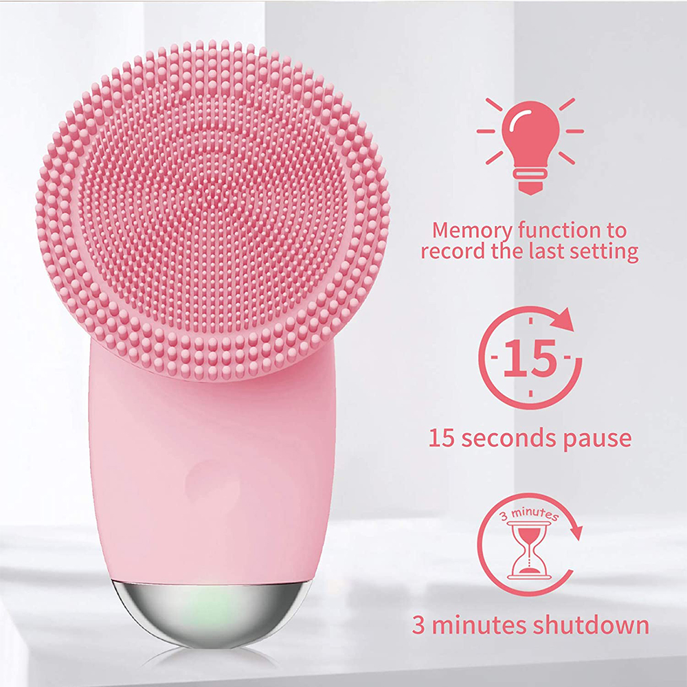 (Pink) Facial Cleansing Brush Electric Silicone Makeup Remover Face Skin Care Tools Waterproof Ultrasonic Sonic Cleanser Cleans Pores Facial Beauty Massager