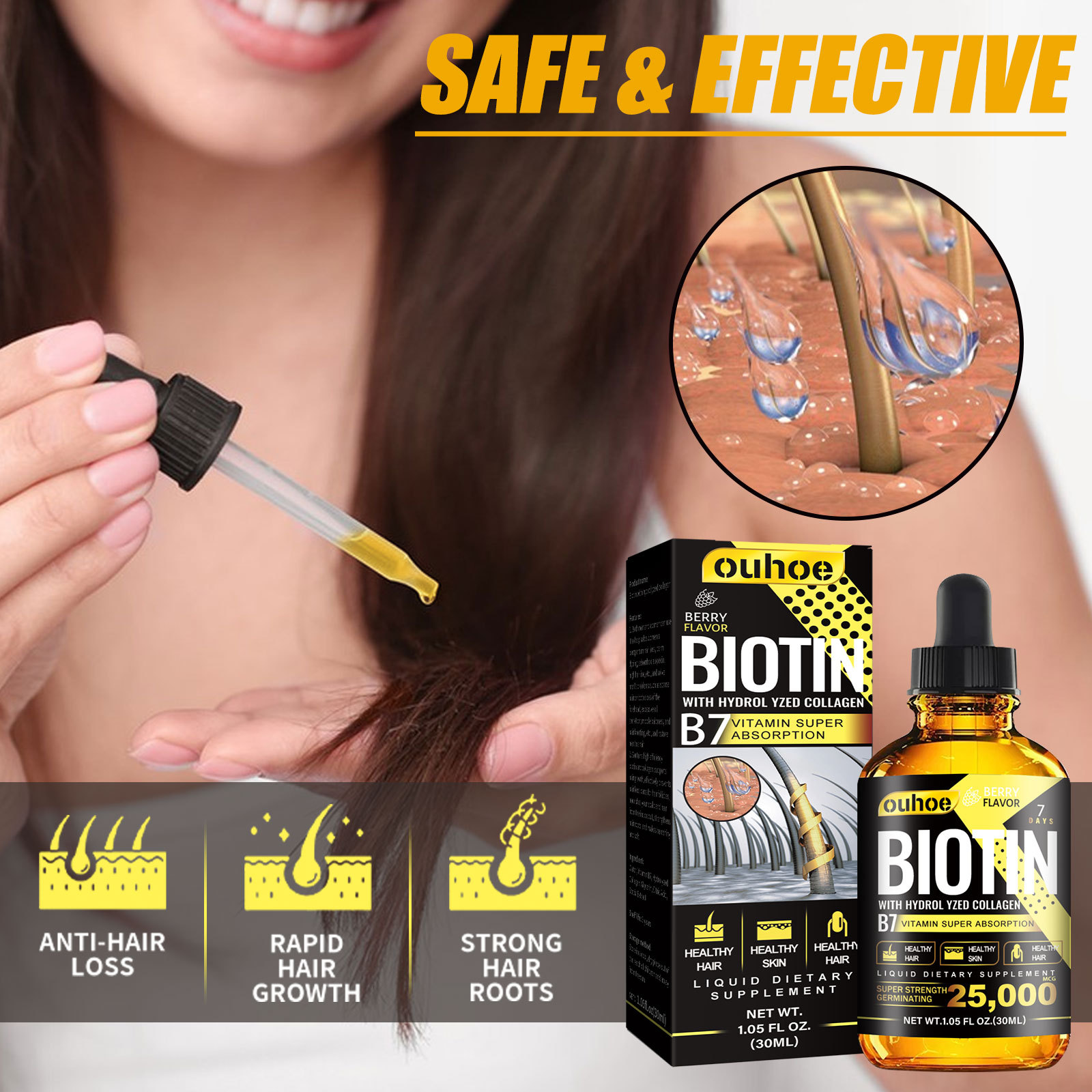 Biotin Oil Fast Hair Regrowth Serum Hair Essential Oil Hair Thinning Treatment Liquid Anti-hair Loss For Women Men 30ml