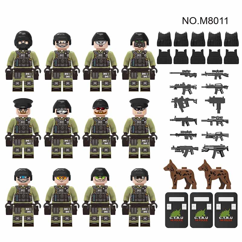 12pcs Anti-terrorism City Police Military Figures Set Special Forces Mini Building Blocks