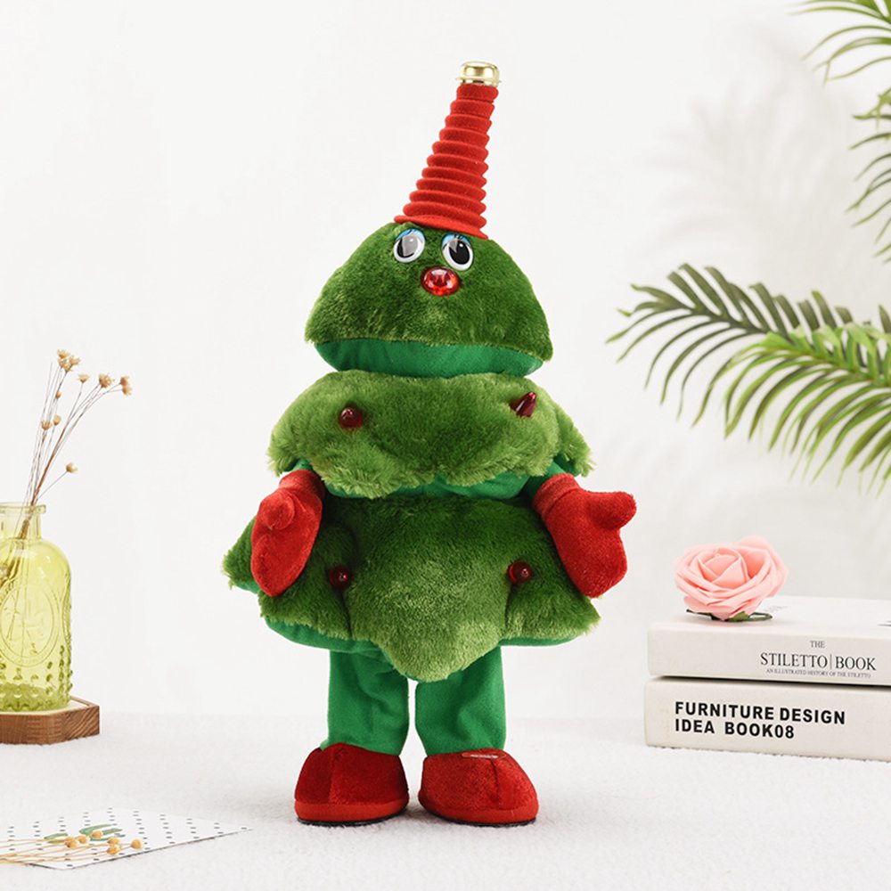 (Saxophone Christmas Tree) Electric Singing Dancing Christmas Santa Plush Toy 40cm Kids Creative Xmas Decorations Plush Doll with Music ＆ Recording Function Battery Operated Plush Toys Gifts for Home Party Xmas Decor