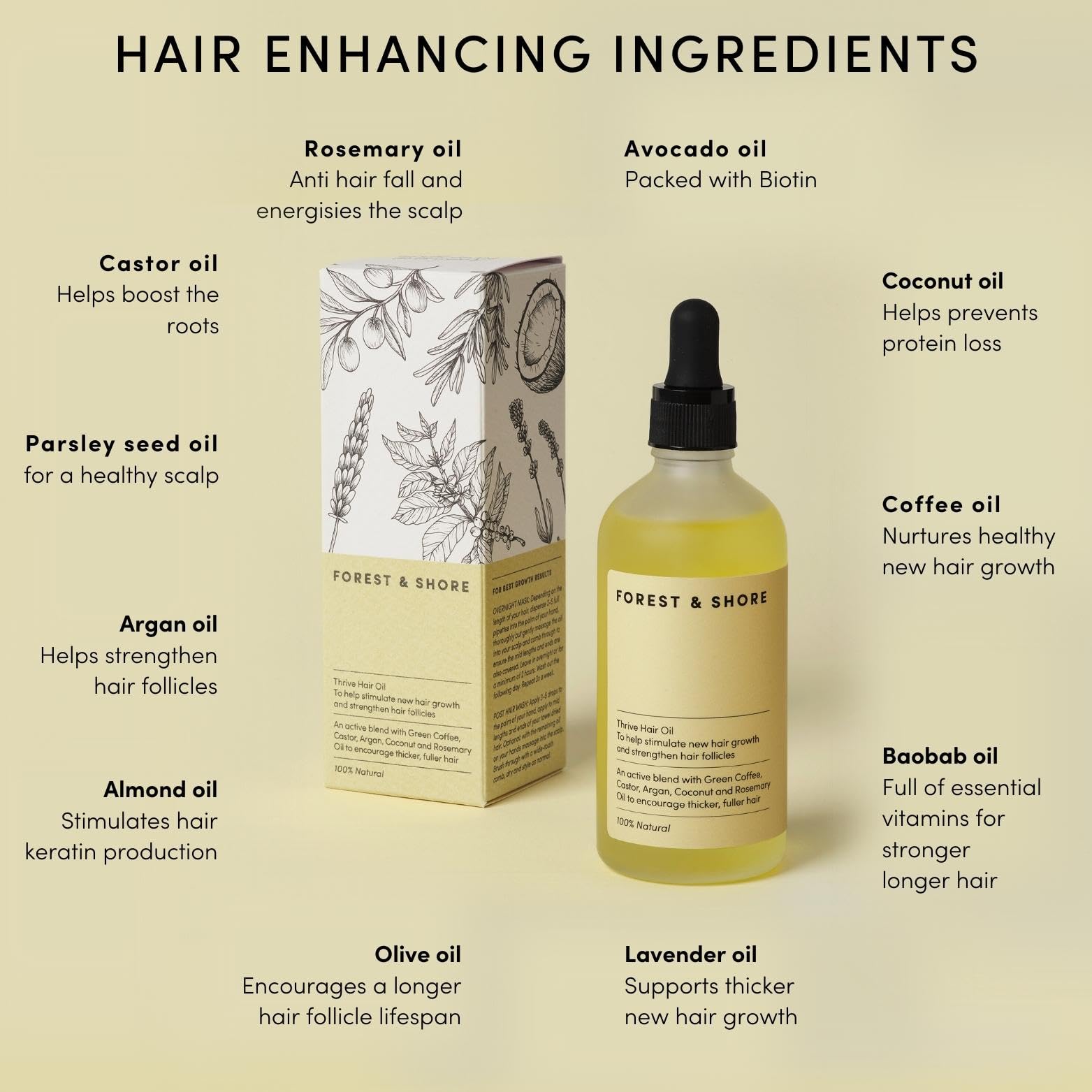 Hair Growth Oil Natural Hair Oil with Caffeine Biotin Castor Oil Argan Oil Coconut Oil and Rosemary Oil Effective Thickening MaskHair Loss Treatment